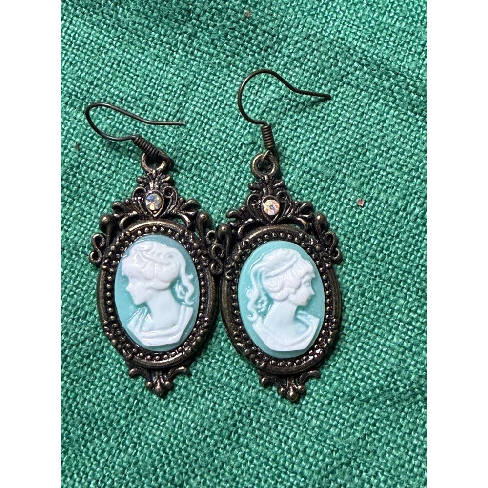 Vintage Blue Cameo Drop Earrings